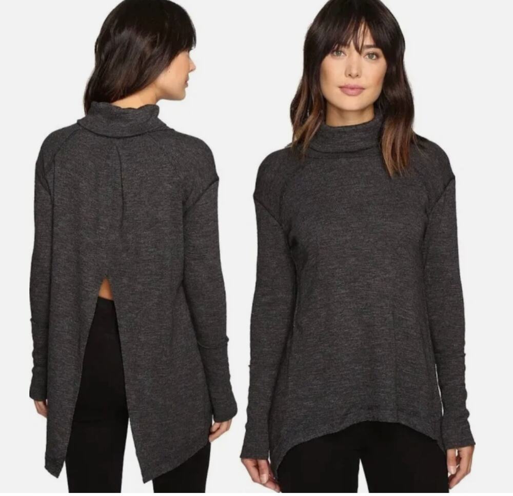 FP We The Free Split Back Sweater Turtleneck Gray Women's S